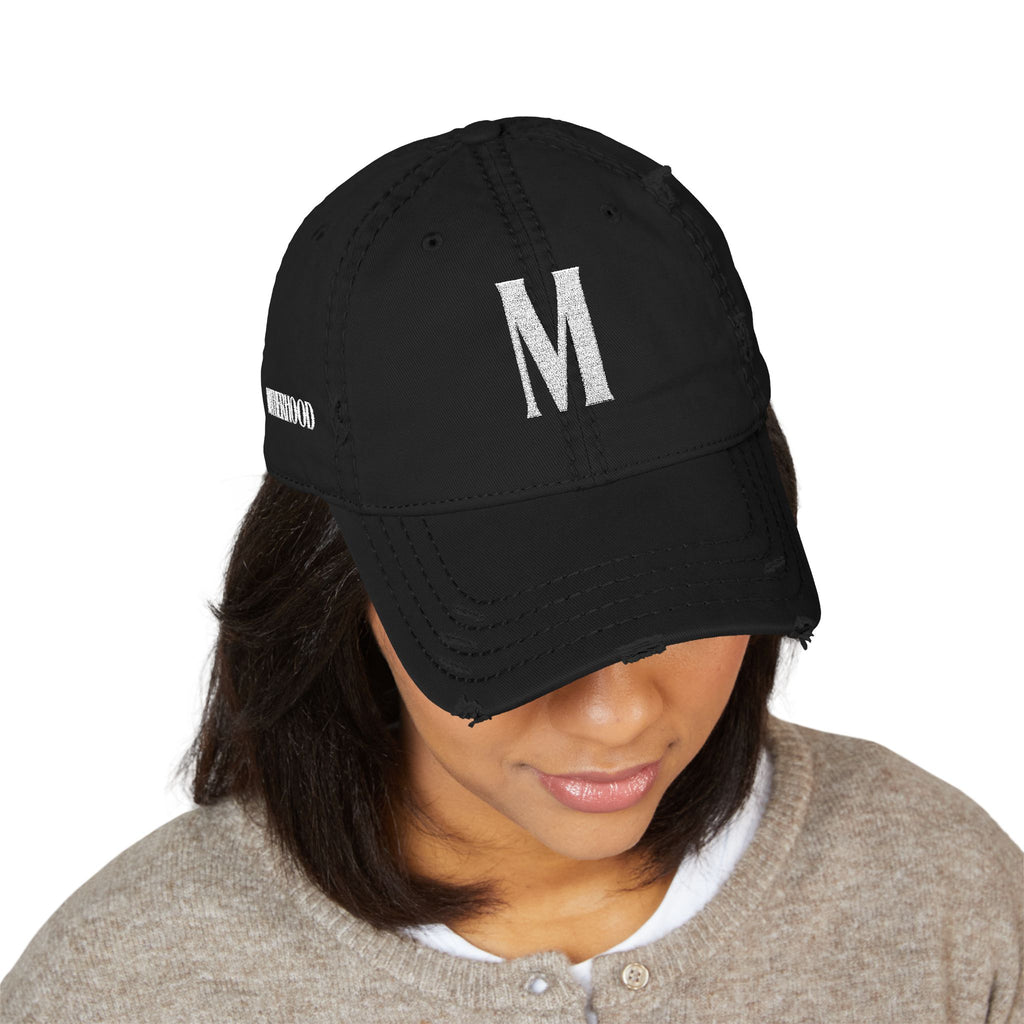 Distressed Embroidered Mom Hat — Monogram "M" Vintage Washed Cap