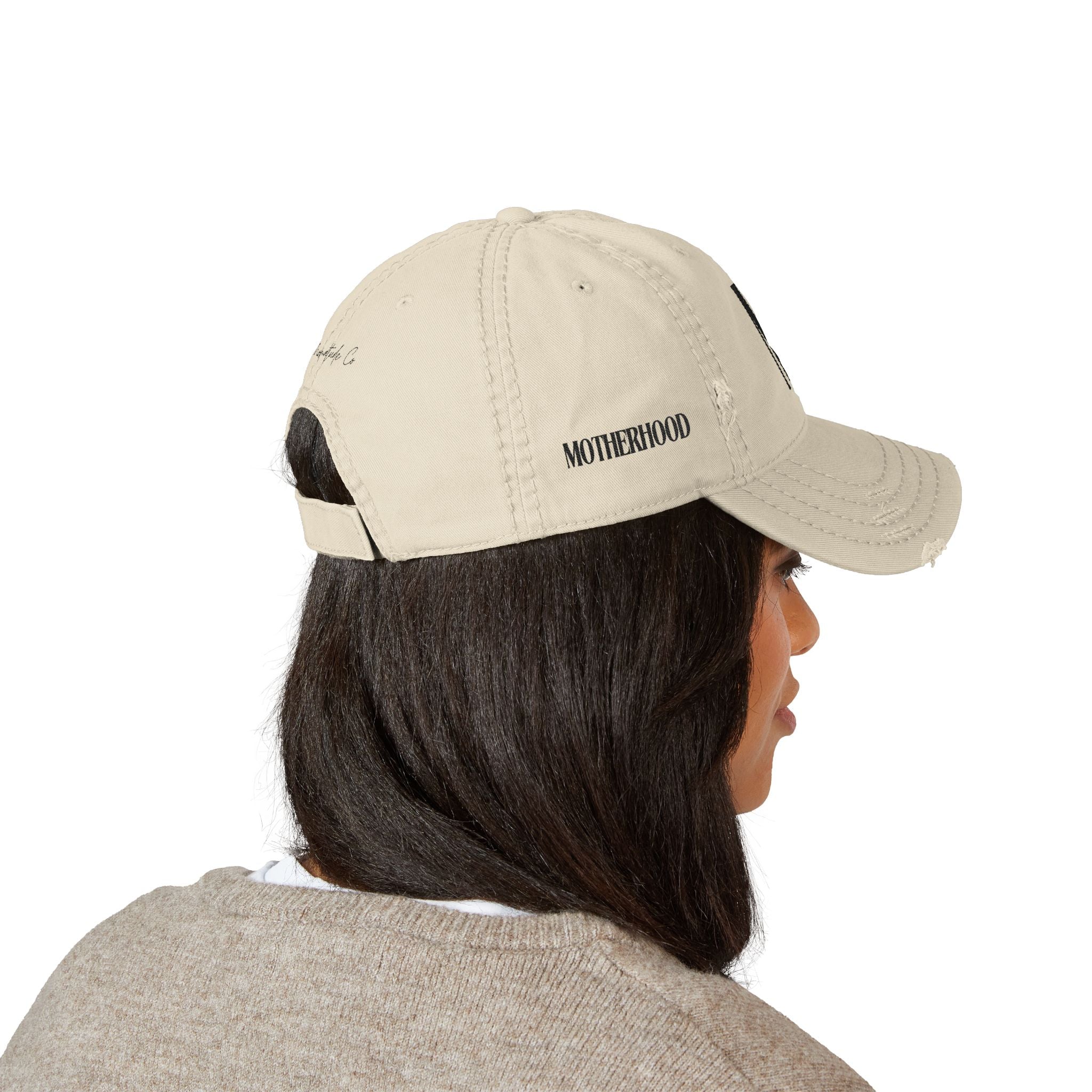 Distressed Embroidered Mom Hat — Monogram "M" Vintage Washed Cap Sand