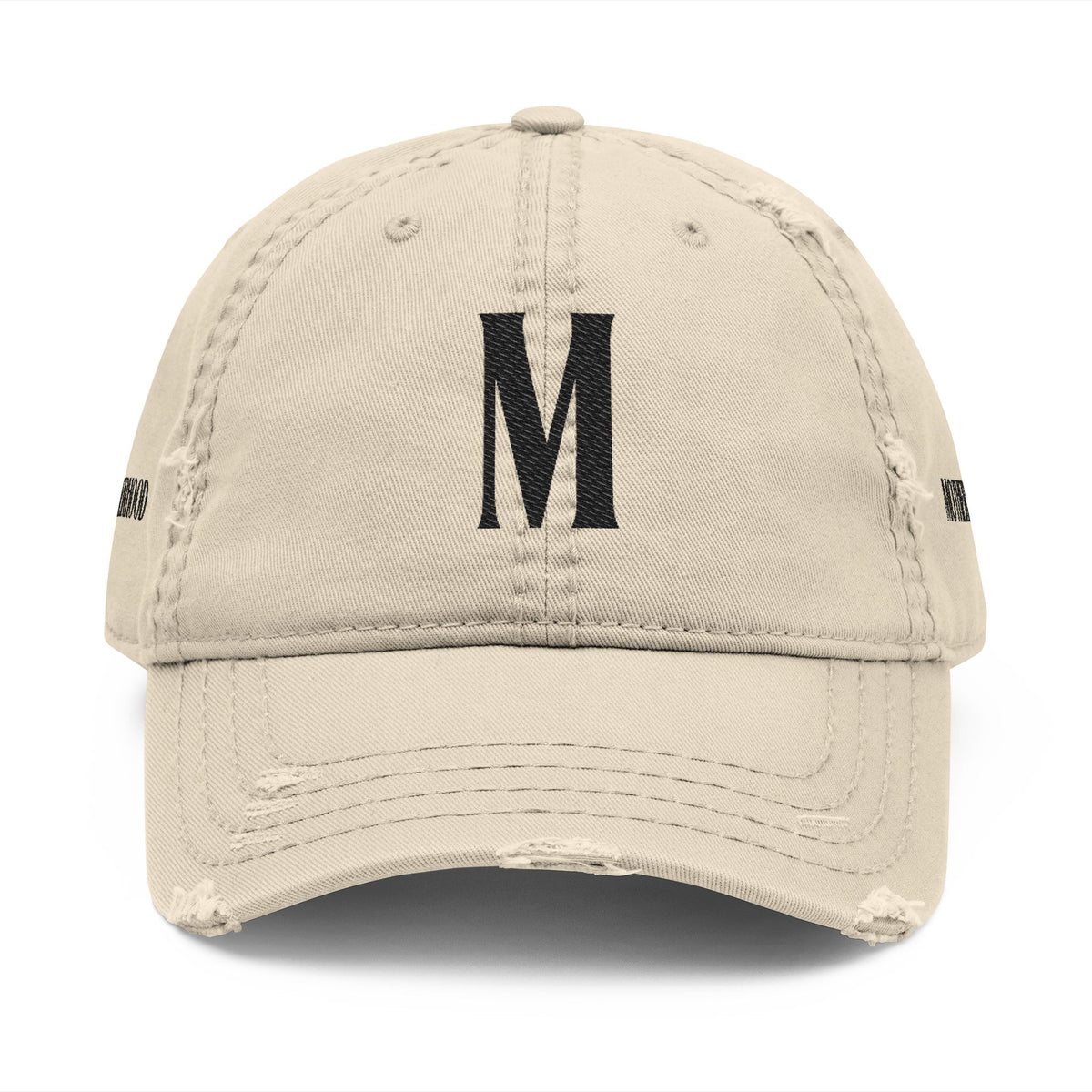 Distressed Embroidered Mom Hat — Monogram "M" Vintage Washed Cap Sand