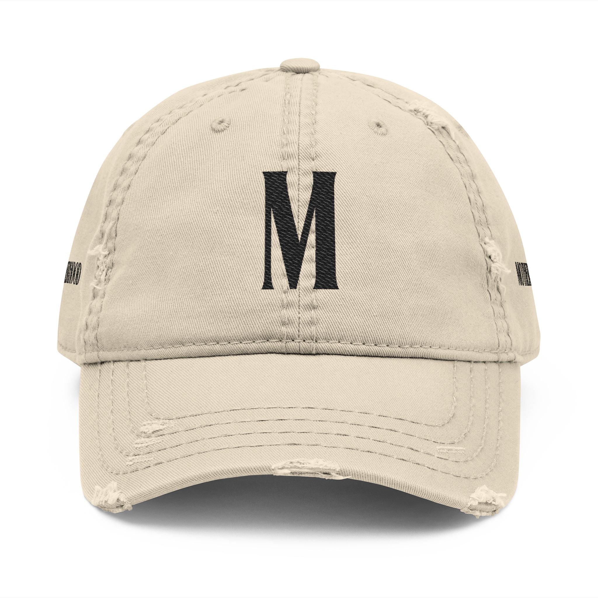 Distressed Embroidered Mom Hat — Monogram "M" Vintage Washed Cap Sand