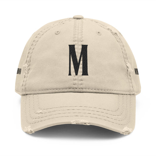 Distressed Embroidered Mom Hat — Monogram "M" Vintage Washed Cap Sand
