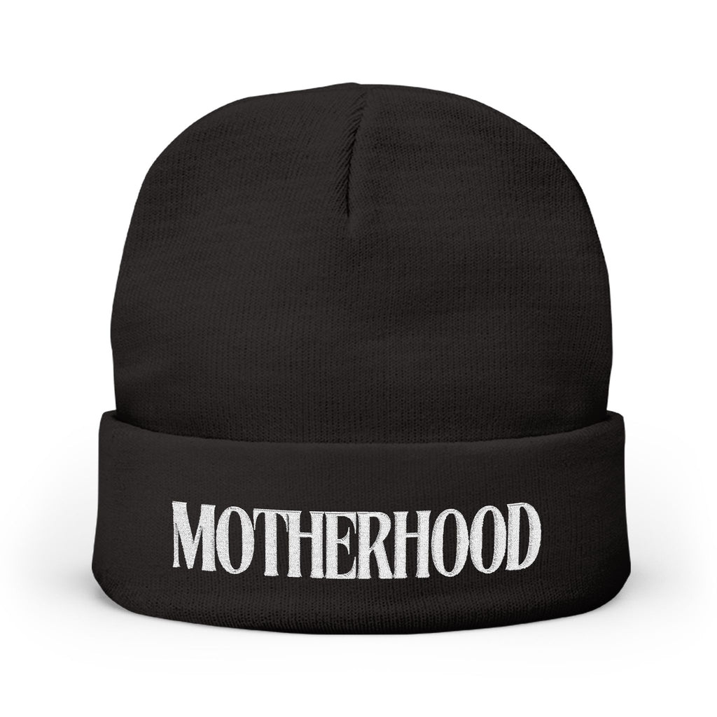 Embroidered "MOTHERHOOD" Knit Beanie – Cozy Mom Winter Hat