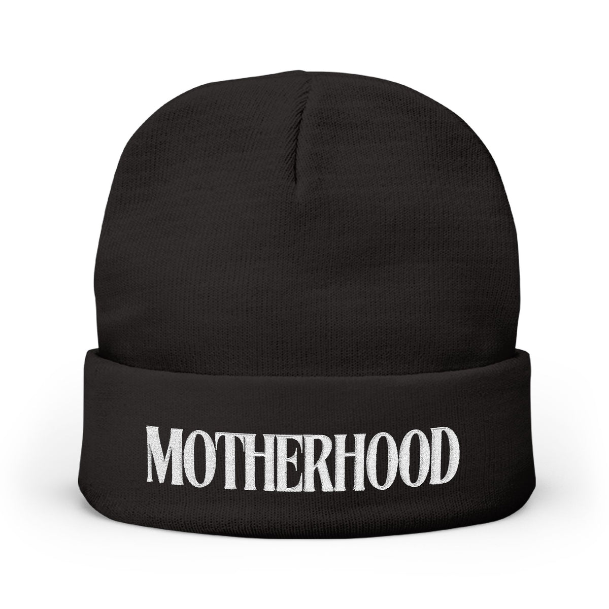 Embroidered "MOTHERHOOD" Knit Beanie – Cozy Mom Winter Hat