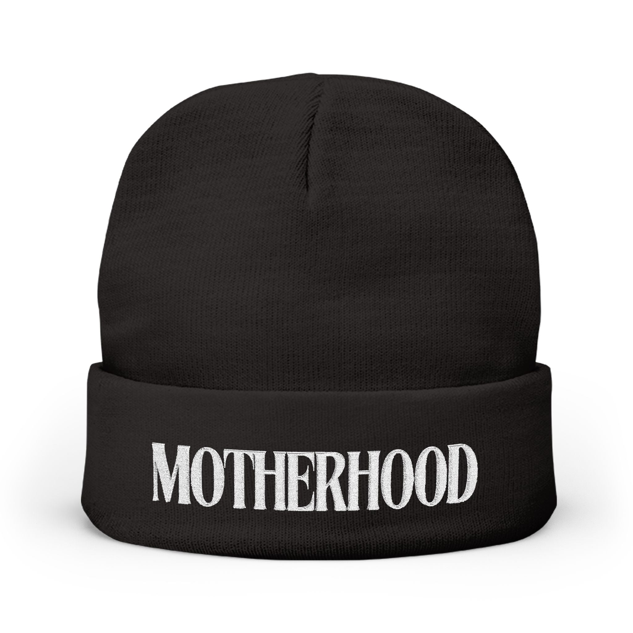 Embroidered "MOTHERHOOD" Knit Beanie – Cozy Mom Winter Hat