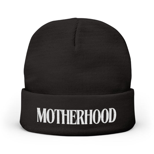 Embroidered "MOTHERHOOD" Knit Beanie – Cozy Mom Winter Hat
