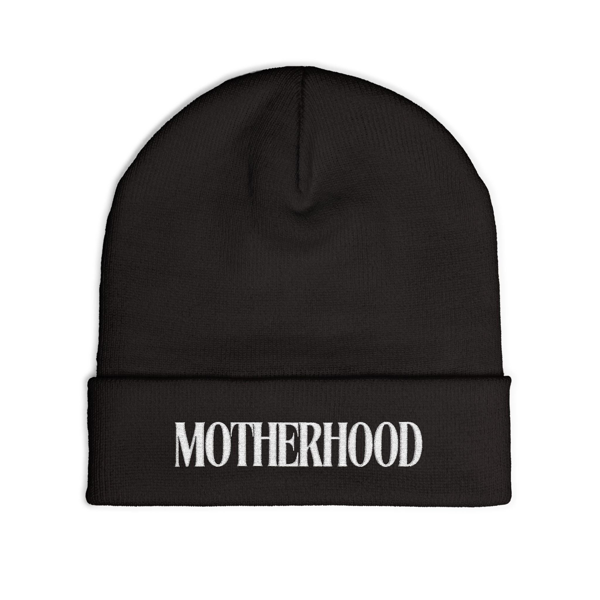 Embroidered "MOTHERHOOD" Knit Beanie – Cozy Mom Winter Hat