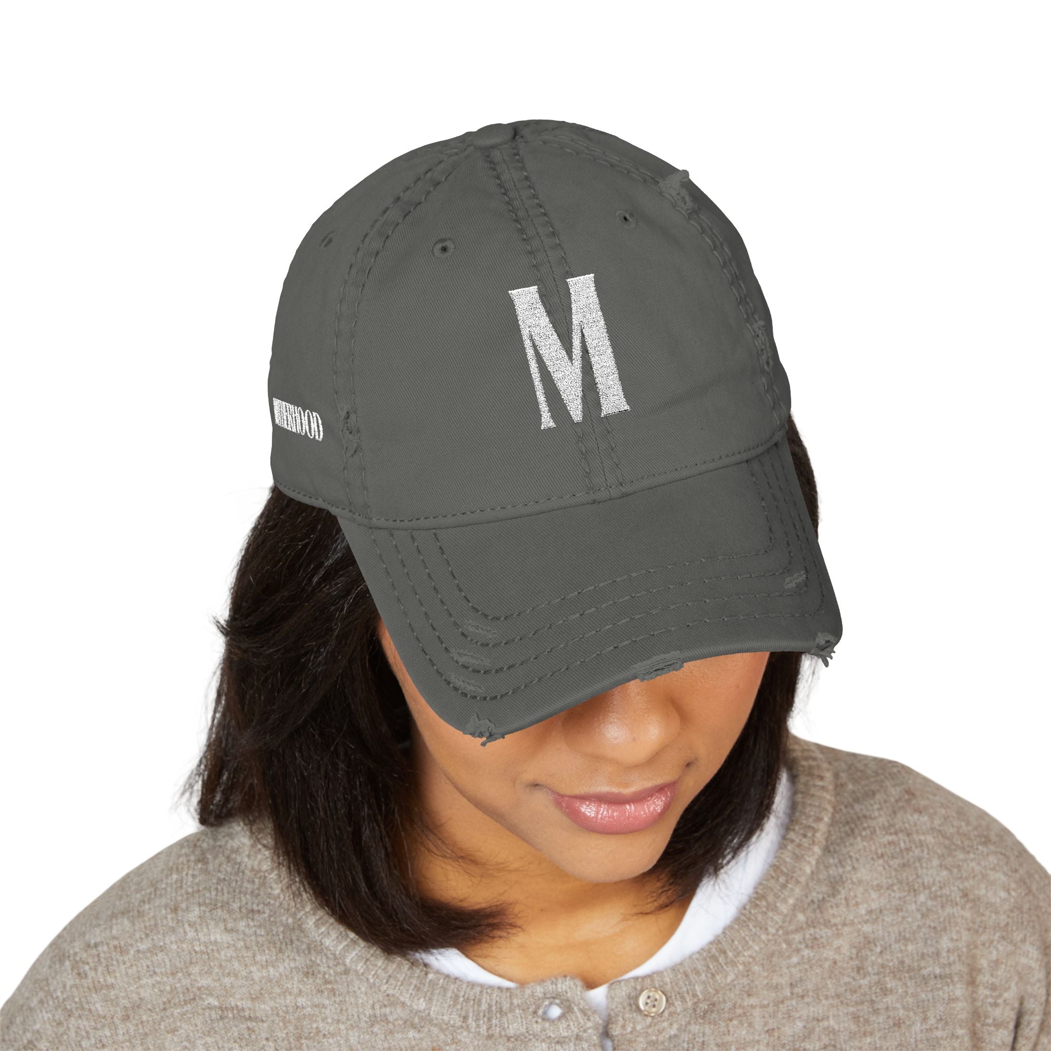 Distressed Embroidered Mom Hat — Monogram "M" Vintage Washed Cap